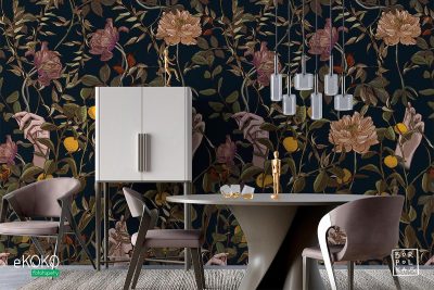 wzór piękne kwiaty liście owoce cytrusów - fototapeta