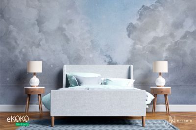 burzowy front nad oceanem w błękitnych odcieniach - fototapeta