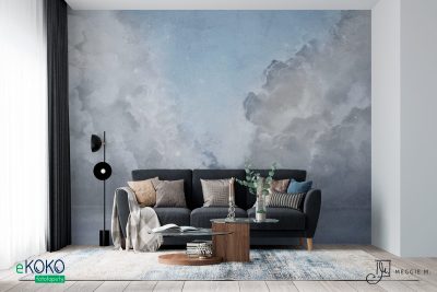 burzowy front nad oceanem w błękitnych odcieniach - fototapeta