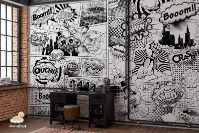 czarno-biały komiks o superbohaterach - fototapeta dla młodzieży