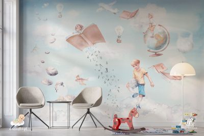 chłopięce wyobrażenia w chmurach - fototapeta dla dzieci