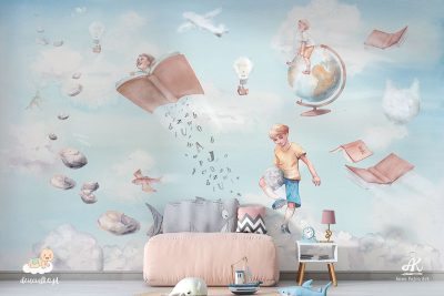 chłopięce wyobrażenia w chmurach - fototapeta dla dzieci