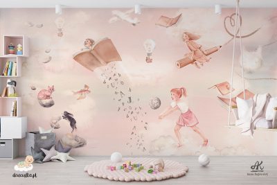 dziewczęca wyobrażenia w chmurach - fototapeta dla dzieci