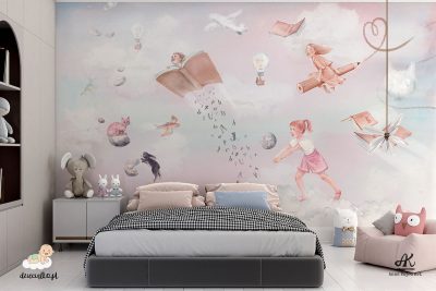 dziewczęca wyobrażenia w chmurach - fototapeta dla dzieci